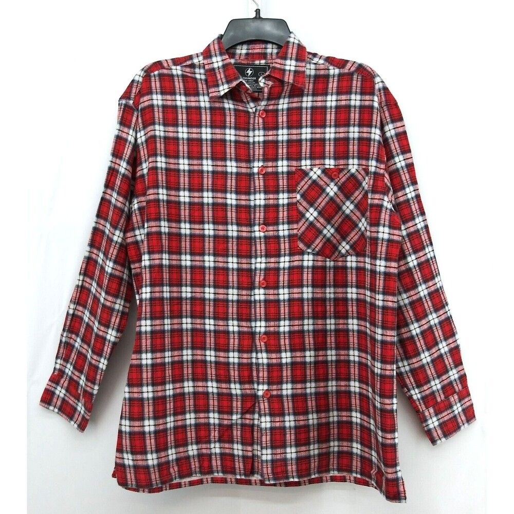 Thunder Flannel Shirt Mens Size Large Red Plaid Long Sleeve Casual Button Up